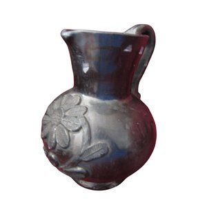 Dona Rosa Oaxaca Mexican Folk Art Flower Pitcher Black Clay Pottery Vase HE1